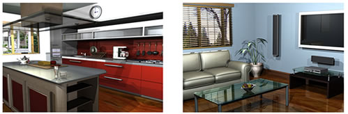 3D kitchen design and 3D lounge design