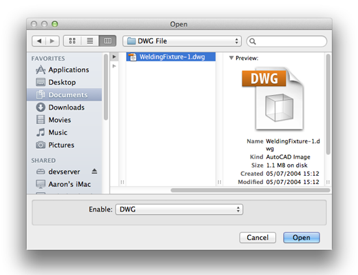Select DWG file